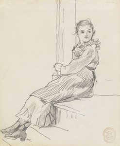 Niña sentada en un escalón del porche de Winslow Homer
